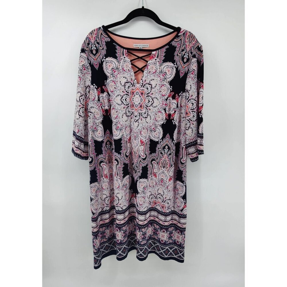 Sandra Darren Blue & Pink Mandala Shift Dress Size 2X